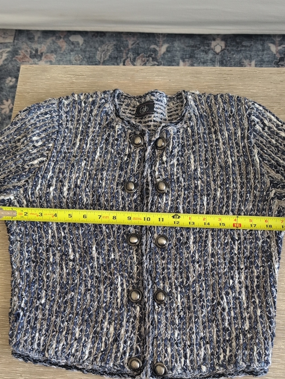 Estelle Womens Blue & Cream Textured Knit Tweed Cardigan Blazer Medium - Picture 11 of 12